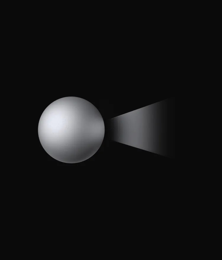 Brand graphic spotlighting a sphere illuminating light.