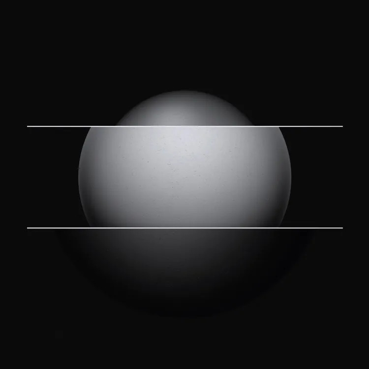 Brand artwork displaying three uniquely-sized spheres partitioned by horizontal lines.