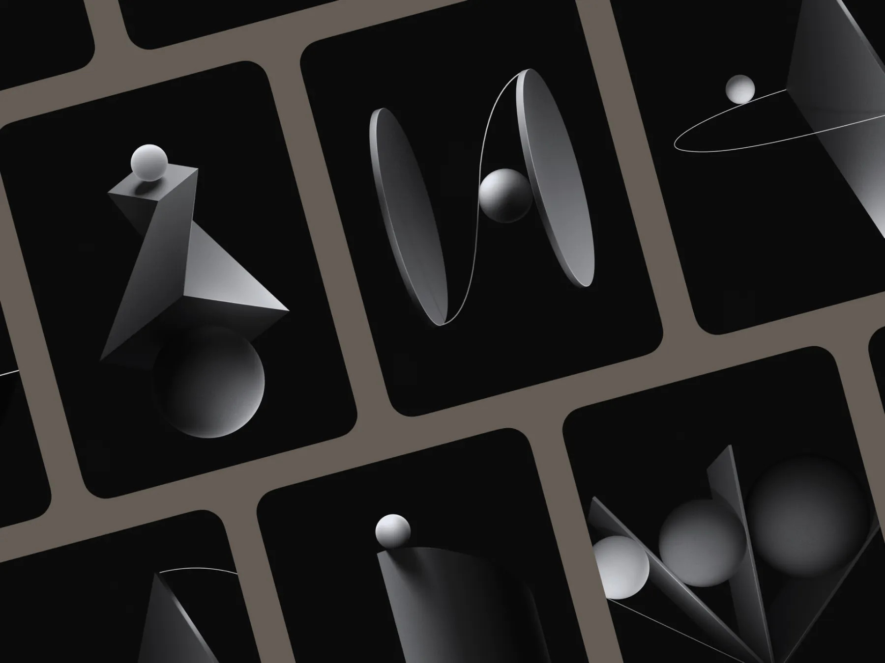 Abstract grid with monochrome geometric shapes representing key Genesis service concepts.